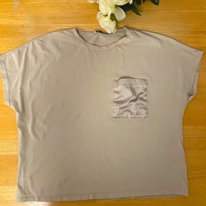 Zara beige boxy crop pocket short sleeve T size M
